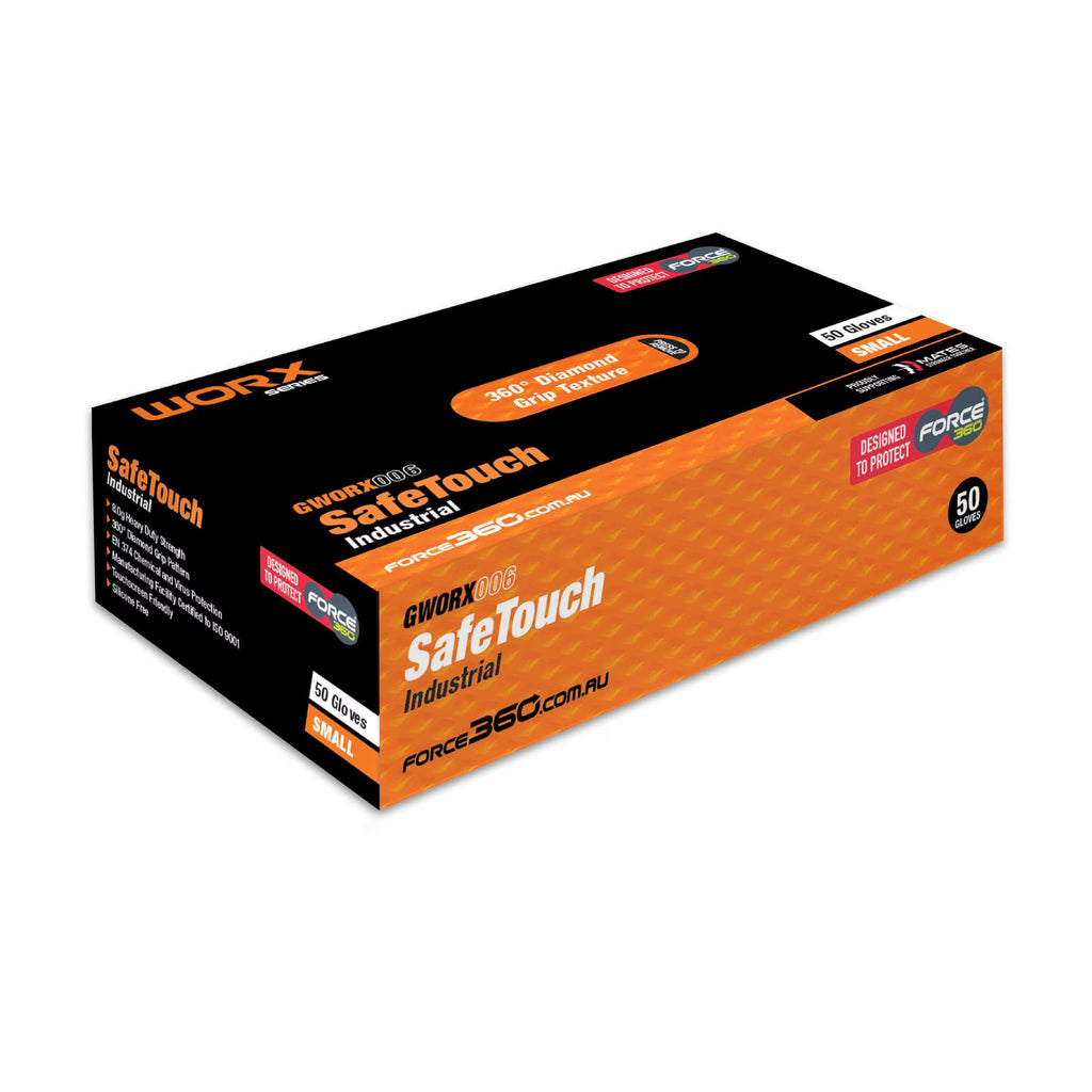 Force360 SafeTouch Disposable Nitrile Glove Industrial (Orange) - GWORX006