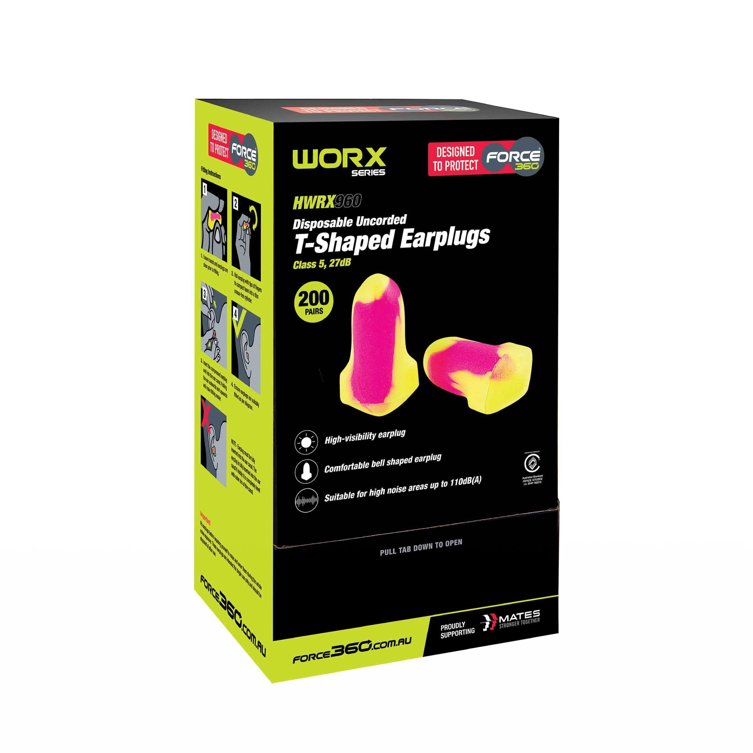 Force360 Worx T-Shaped Disposable Earplug - HWRX960
