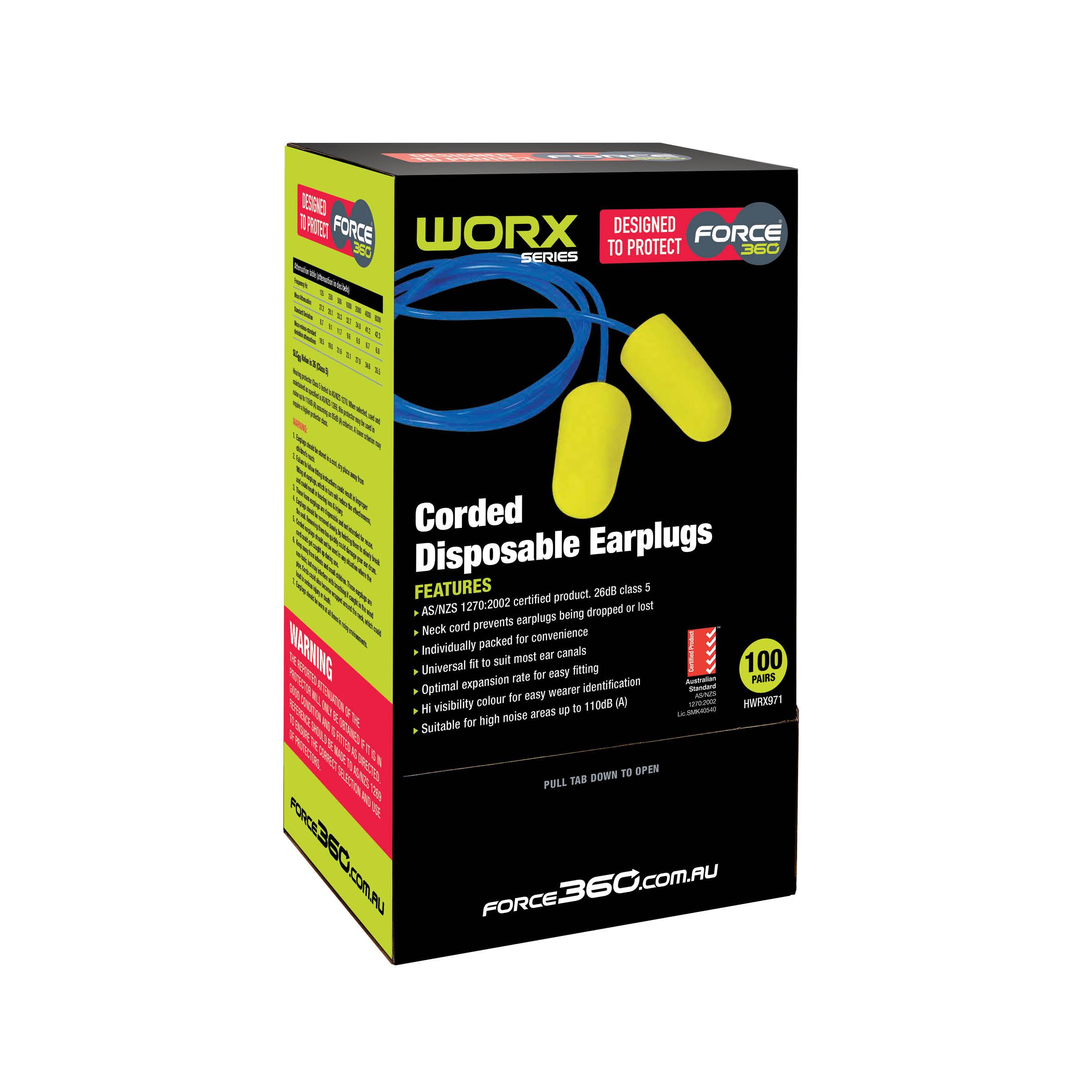 Force360 Bullet Shaped Disposable Earplug (Corded) 26db - HWRX971