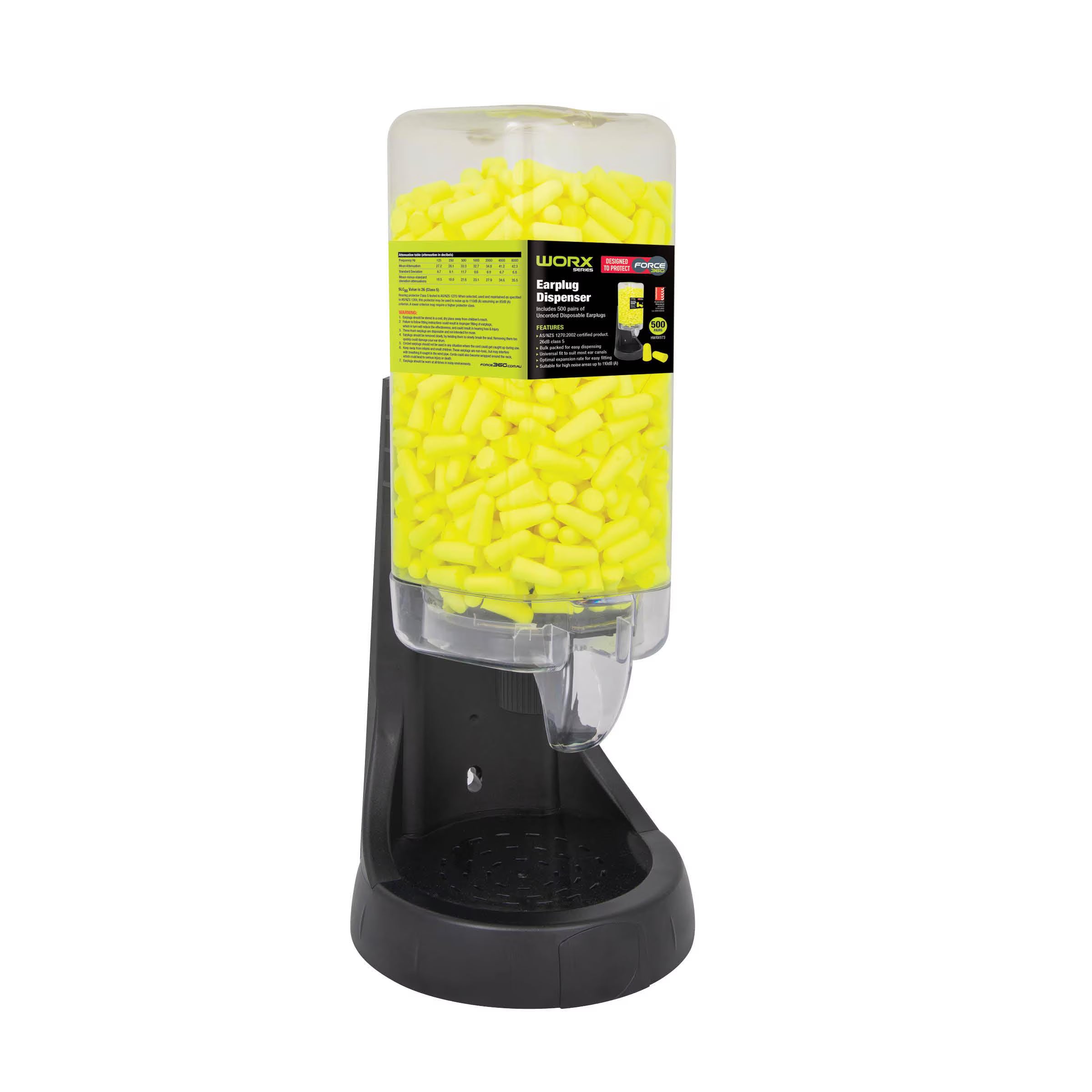 Disposable Earplug Dispenser Kit with Bullet Shaped Uncorded Earplugs - HWRX973