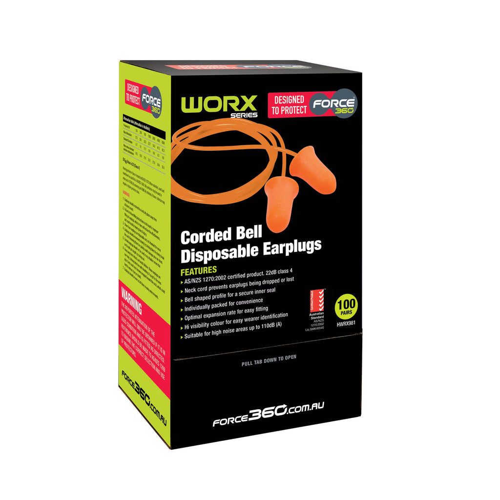 Force360 Bell Shaped Disposable Earplug 22db (Corded) - HWRX981